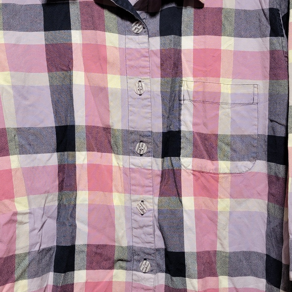 Vintage Christopher‎ & Banks XL Plaid Button Up Shirt 3/4 Sleeve Pink Cotton - Picture 2 of 7